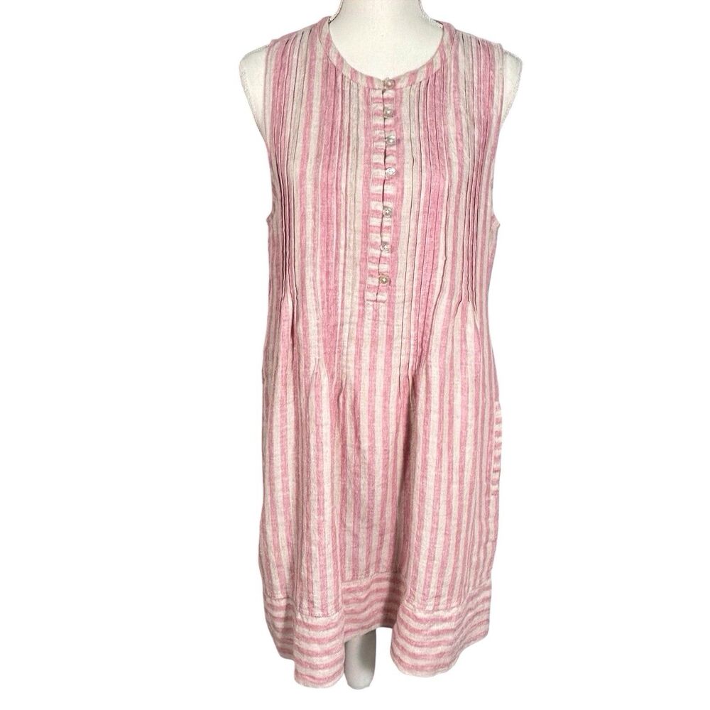 Faherty Isha Linen Dress Women’s Medium Pink Cinque Terre Stripe Sleeveless NWT